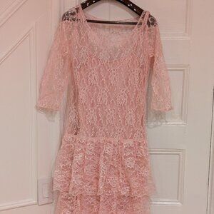 E.D. Michaels Petites Vintage Lace Pink Midi Dress 3/4 Sleeves Size 11/12